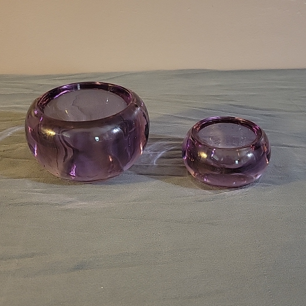 Medium and Small Glass Purple Tea Lights